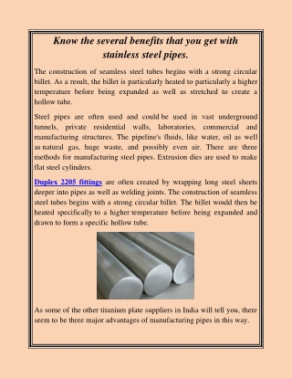 Know the several benefits that you get with stainless steel pipes