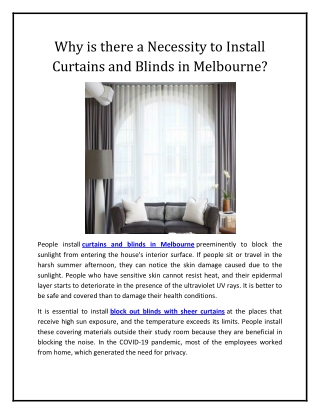 Why is there a Necessity to Install Curtains and Blinds in Melbourne