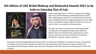 5th Edition of UAE Bridal Makeup and Bedazzled Awards to be held on 31st of July