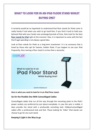 What to Look for in an iPad Floor Stand Whilst Buying One