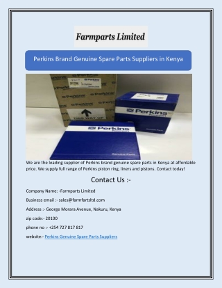 Perkins Brand Genuine Spare Parts Suppliers in Kenya