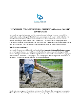 ESTABLISHED CONCRETE MIXTURES DISTRIBUTORS ASSAM CAN MEET YOUR DEMAND
