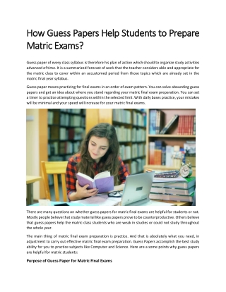 How Guess Papers Help Students to Prepare Matric Examss