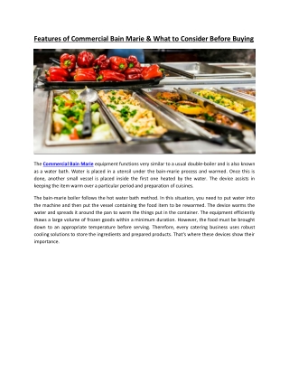 Features of Commercial Bain Marie & What to Consider Before Buying