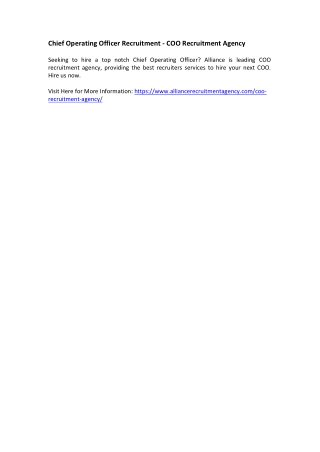 Chief Operating Officer Recruitment - COO Recruitment Agency