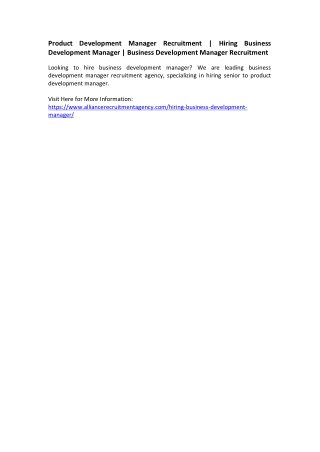Product Development Manager Recruitment - Hiring Business Development Manager - Business Development Manager Recruitment
