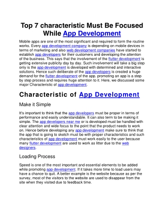 Top 7 characteristic Must Be Focused While App Development