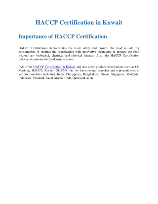 HACCP Certification in UAE | Food Process Certification in UAE