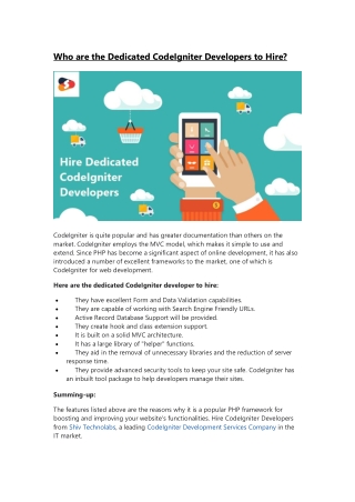Who are the Dedicated CodeIgniter Developers to Hire