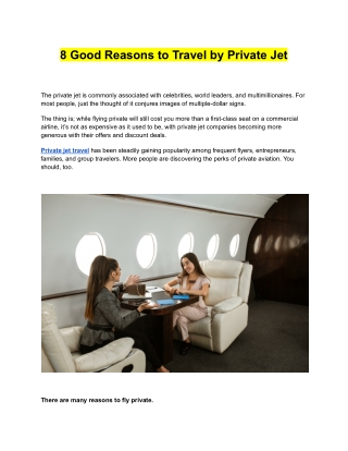 8 Good Reasons to Travel by Private Jet