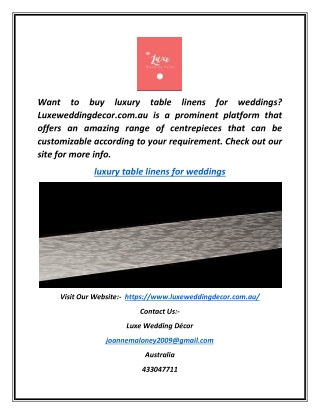 Luxury Table Linens for Weddings | Luxeweddingdecor.com.au