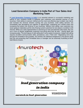 Lead Generation Company in India Part of Your Sales And Marketing Team