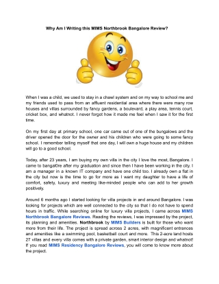 Why am I writing this MIMS Northbrook Bangalore Review