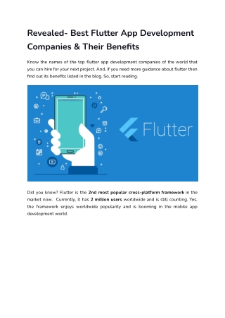 Revealed- Best Flutter App Development Companies & Their Benefits