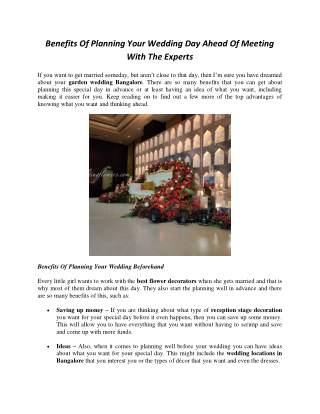 Benefits Of Planning Your Wedding Day Ahead Of Meeting With The Experts