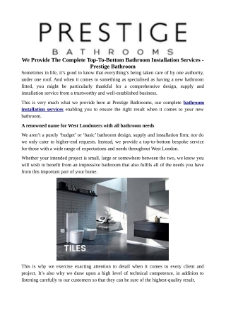 We Provide The Complete Top-To-Bottom Bathroom Installation Services - Prestige Bathroom