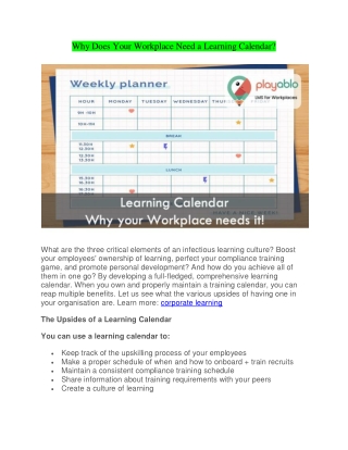 Why Does Your Workplace Need a Learning Calendar