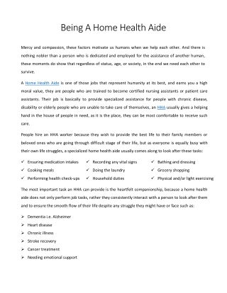 Being A Home Health Aide