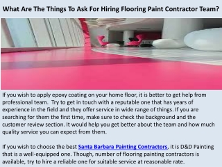 What Are The Things To Ask For Hiring Flooring Paint Contractor Team?