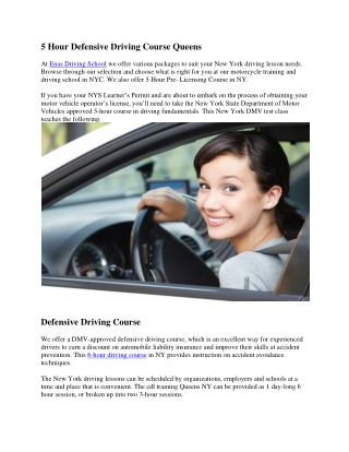 5 Hour Defensive Driving Course Queens