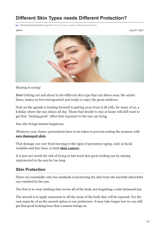 Different Skin Types needs Different Protection