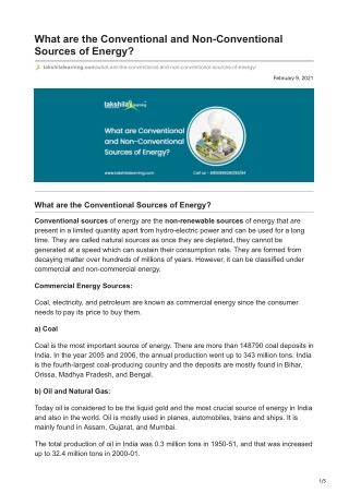 What are the Conventional and Non-Conventional Sources of Energy?