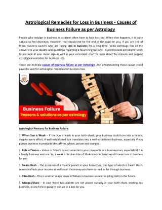 Astrological Remedies for Business Failure - Causes of Loss in Business