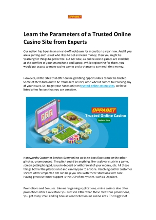 Learn the Parameters of a Trusted Online Casino Site from Experts