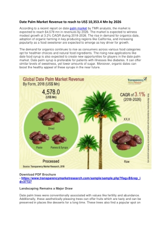 Date Palm Market Revenue to reach to US$ 10,353.4 Mn by 2026