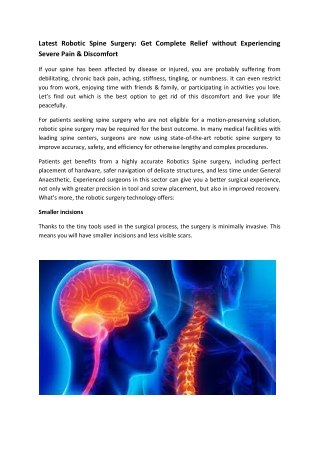 Latest Robotic Spine Surgery Get Complete Relief without Experiencing Severe Pain & Discomfort
