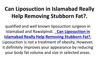 Can Liposuction in Islamabad Really Help Removing Stubborn