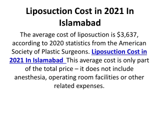 Liposuction Cost in 2021 In Islamabad