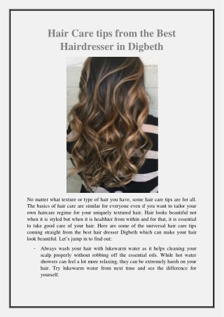 Hair Care tips from the Best Hairdresser in Digbeth