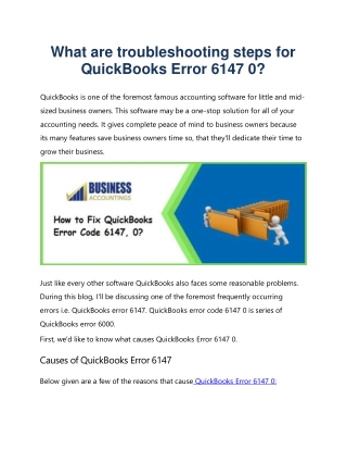 How do I Fix Error Code 6147 0 in QuickBooks?