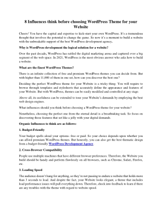 8 Influences think before choosing WordPress Theme for your Website