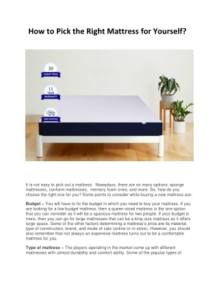How to Pick the Right Mattress for Yourself?