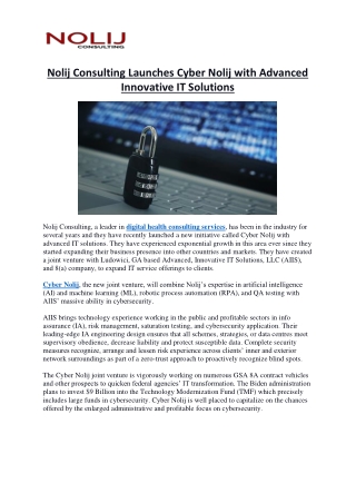 Nolij Consulting Launches Cyber Nolij with Advanced Innovative IT Solutions