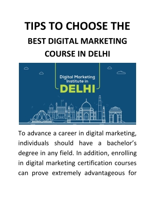 Tips to Choose the Best Digital Marketing Course in Delhi