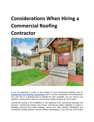 Considerations When Hiring a Commercial Roofing Contractor