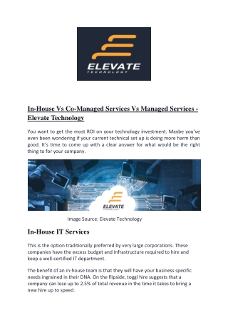 In-House Vs Co-Managed Services Vs Managed Services | Elevate Technology