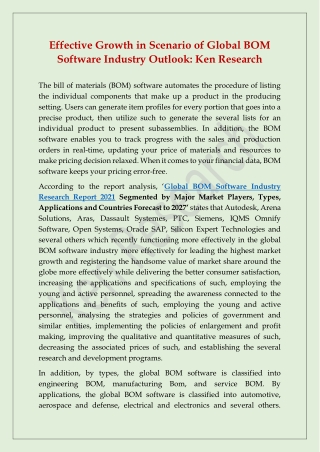 Bill of Materials (BOM) Software Market- Global Industry Analysis Share Forecast