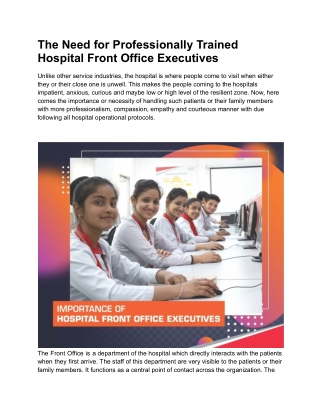 The Need for Professionally Trained Hospital Front Office Executives