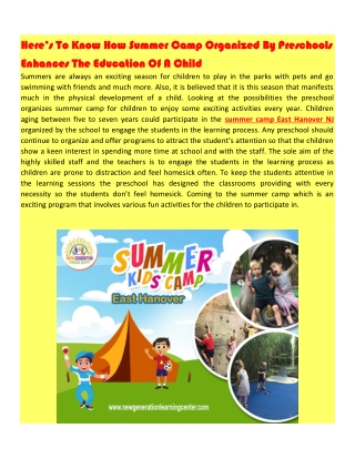 Here’s To Know How Summer Camp Organized By Preschools Enhances The Education Of A Child