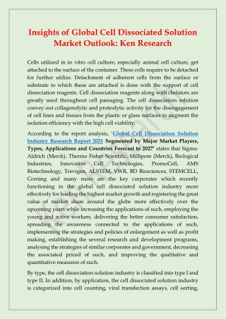 Cell Dissociation Solution- Global Industry Analysis, Demand Forecast 2027