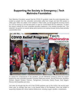 Supporting the Society in Emergency | Tech Mahindra Foundation