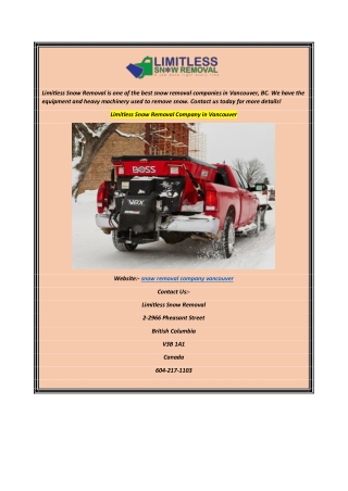 Limitless Snow Removal Company in Vancouver