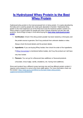 Is Hydrolyzed Whey Protein is the Best Whey Protein