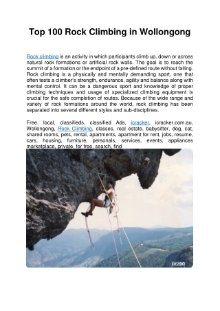 Top 100 Rock Climbing in Wollongong