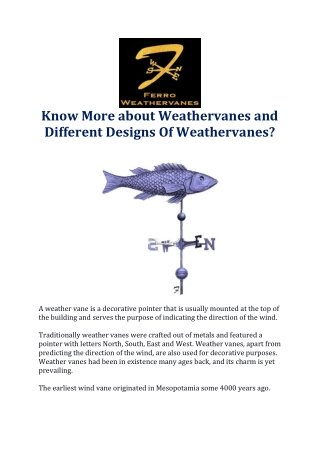 Know More about Weathervanes and Different Designs Of Weathervanes