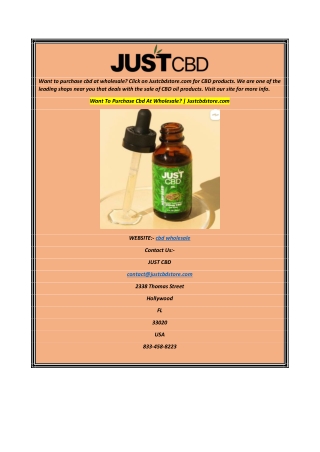 Want To Purchase Cbd At Wholesale Justcbdstore.com